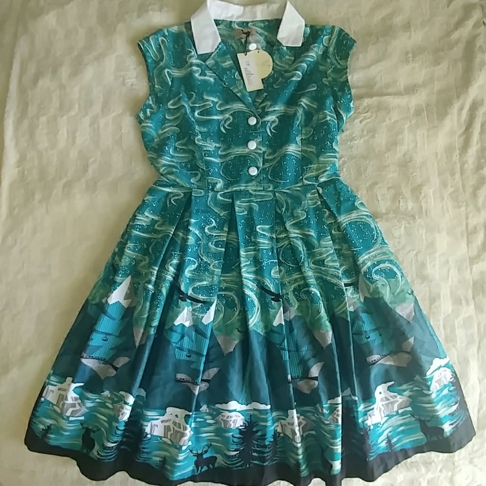 Lindy Bop Teal and White Midi Dress